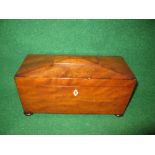 Mahogany rectangular tea caddy the top lifting to reveal two lidded tea boxes and mixing bowl space