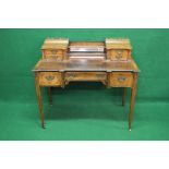 Rosewood inlaid ladies writing desk having raised back to incorporate central mirror with shelf