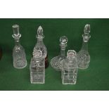 Pair of Atlantis square cut glass decanters together with four others