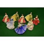 Group of eight Royal Doulton figures to comprise: two Alexandria HN2398, two Southern Belle HN2229,
