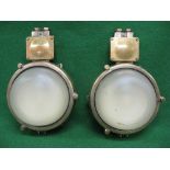 Pair of heavy brass wall or ceiling mounted ships light fittings with opaque glass bowls and