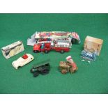 French clockwork tinplate fire service Jeep and trailer,