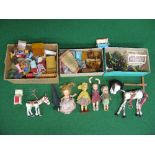 Metal and Pelham Puppets of Muffin The Mule, four dolls, two boxes of dolls house furniture (metal,