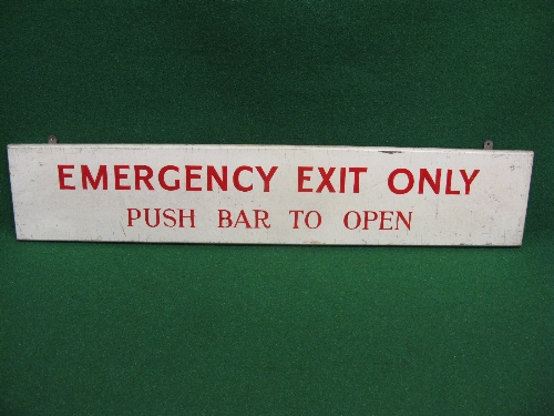 Hand written wooden sign Emergency Exit Only, Push Bar To Open,