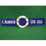 Enamel sign for C Aldrich Ltd, Ashford 25121, featuring a central life buoy,