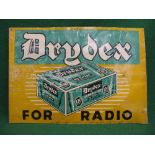 Aluminium sign for Drydex For Radio featuring a box of 120 volts Super-life Exide batteries,