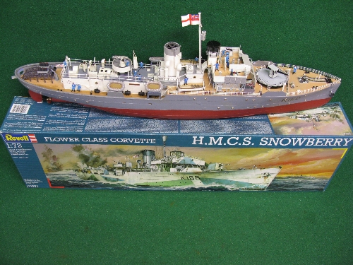 Detailed plastic model of a WWII Flower Class Corvette constructed from a Revell 1:72 scale kit - - Image 2 of 4