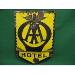 Large Franco enamel chevron shaped AA hotel sign featuring the AA badge and saw tooth edging,