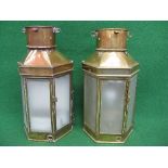 Two semi-portable ships cabin oil wall lamps made of brass and frosted glass,
