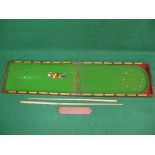 Victorian mahogany folding Bagatelle game with ten balls and two cues - 72" x 17" when open