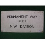 Small modern aluminium railway sign for Permanent Way Dept, NW Division,