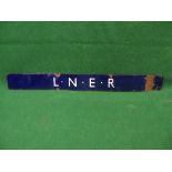 Enamel sign with LNER in white letters in the centre of a dark blue ground,