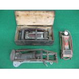 Three old British foot pumps to comprise:Wood-Milne in its travel box,