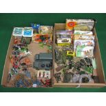 Two large boxes of military plastic and metal models from Airfix, Britains, Dinky, Crescent,