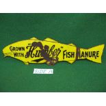 Fish shaped enamel advertising sign Grown With Humber Fish Manure,