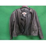 Harley-Davidson Made in USA leather jacket with branded zip fobs, badge and stitched back wording,