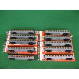 Ten Playcraft HO SNCF 1st Class stainless steel coaches (nine are boxed)