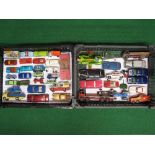 Two boxes of diecast vehicles from Spot On, Dinky, Corgi, Lesney, Matchbox,