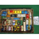 Box of loose diecast model vehicles by Corgi, Dinky,