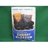 Thin tin sign for Cherry Blossom featuring two kittens in a pair of boots and the words There's
