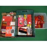 Three crates of boxed car parts, some for Vauxhall and Ford,