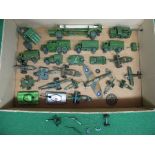 Box of diecast military vehicles, guns and planes by Dinky, Crescent, Astra, Matchbox and Britains,