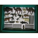 Tray of metal zoo animals and fencing