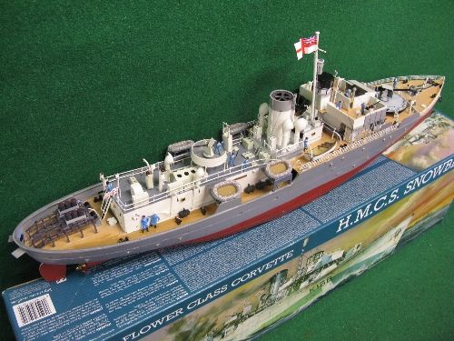 Detailed plastic model of a WWII Flower Class Corvette constructed from a Revell 1:72 scale kit - - Image 3 of 4