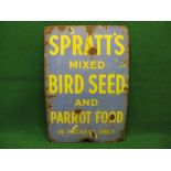 Enamel advertising sign for Spratts Mixed Birdseed And Parrott Food In Packets Only,