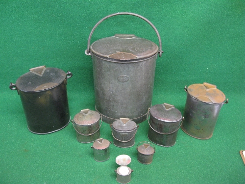 Collection of dairy lidded pails of various volumes from 10 quart by Lister of Dursley,