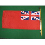 Red Royal Ensign linen flag attached to a tapered wooden pole with cap - flat 26.25" x 55.
