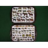 Two trays of metal farm animals,