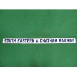 Long and thin enamel sign for South Eastern & Chatham Railway (in existance 1899-1923),