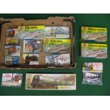 Box of Airfix OO scale model railway kits, figures and station accessories to include: windmill,