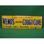 Enamel advertising sign for Veno's Lightning Cough Cure made by Patent Enamel Co.