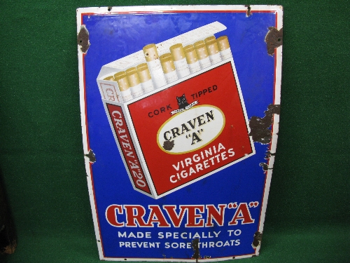 Large enamel sign for Craven A Virginia Cigarettes, Made Specially To Prevent Sore Throats,