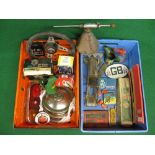 Two crates of motoring items to include: Redex dispenser, Formula GT steering wheel,