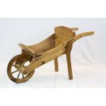 Vintage Pine Wheelbarrow with Iron Bound Wooden Wheel, 88cms long