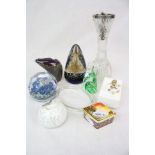 Tray of mixed collectables to include Glass paperweights, boxed Swarovski Crystal figure, Royal