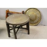 Two Persian Brass Top Tables on Wooden Folding Bases