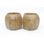 Pair of "Mouseman" carved Oak Napkin rings, each approx 4.5cm diameter