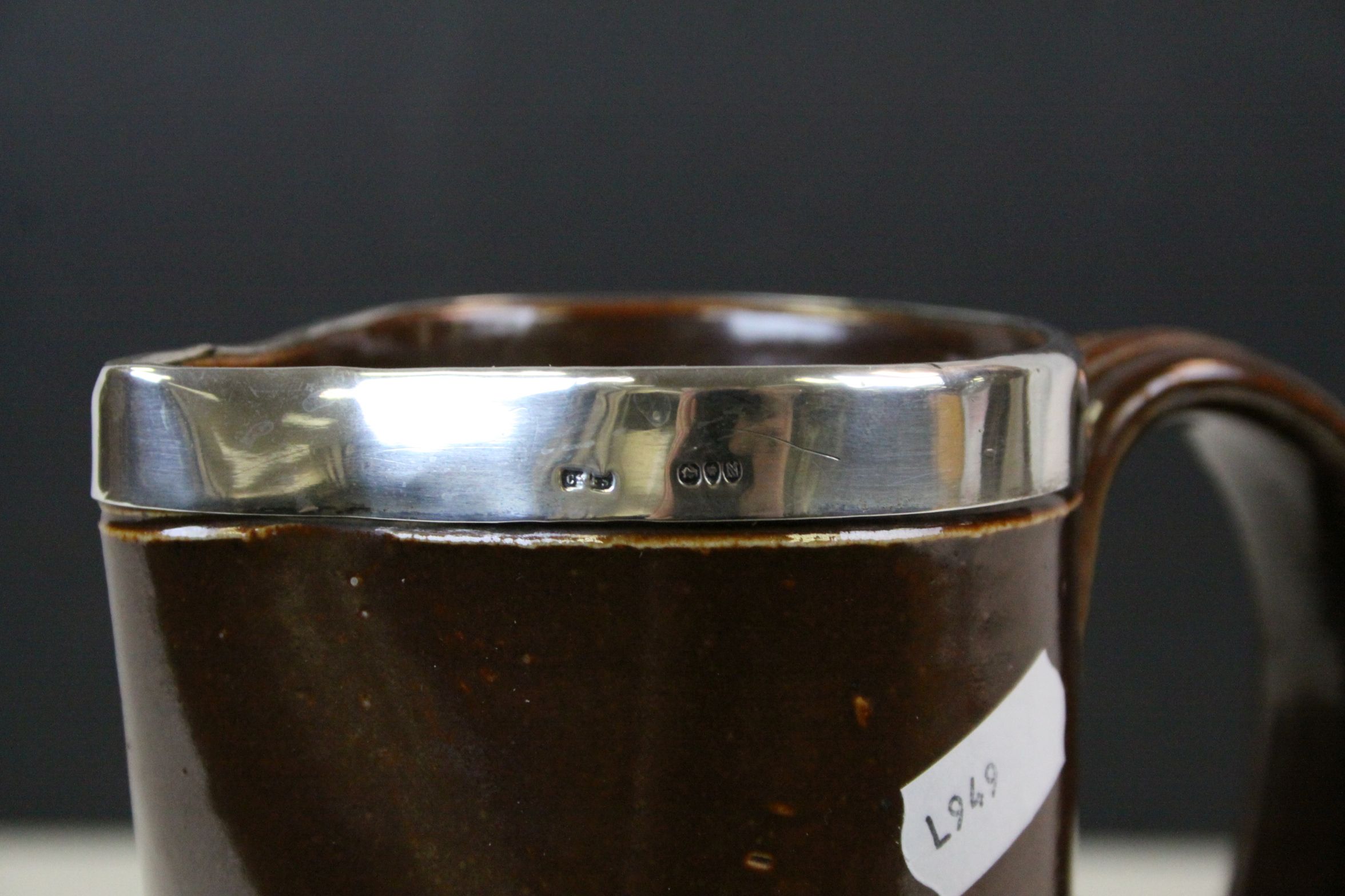 19th Century Doutlon Lambeth stoneware Harvest pattern Jug with Hallmarked Silver rim, stands approx - Image 2 of 5