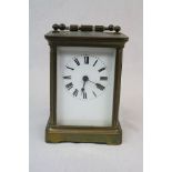 Brass & bevelled Glass Carriage Clock with Enamel dial, marked to reverse "A.C.C.L", measures approx