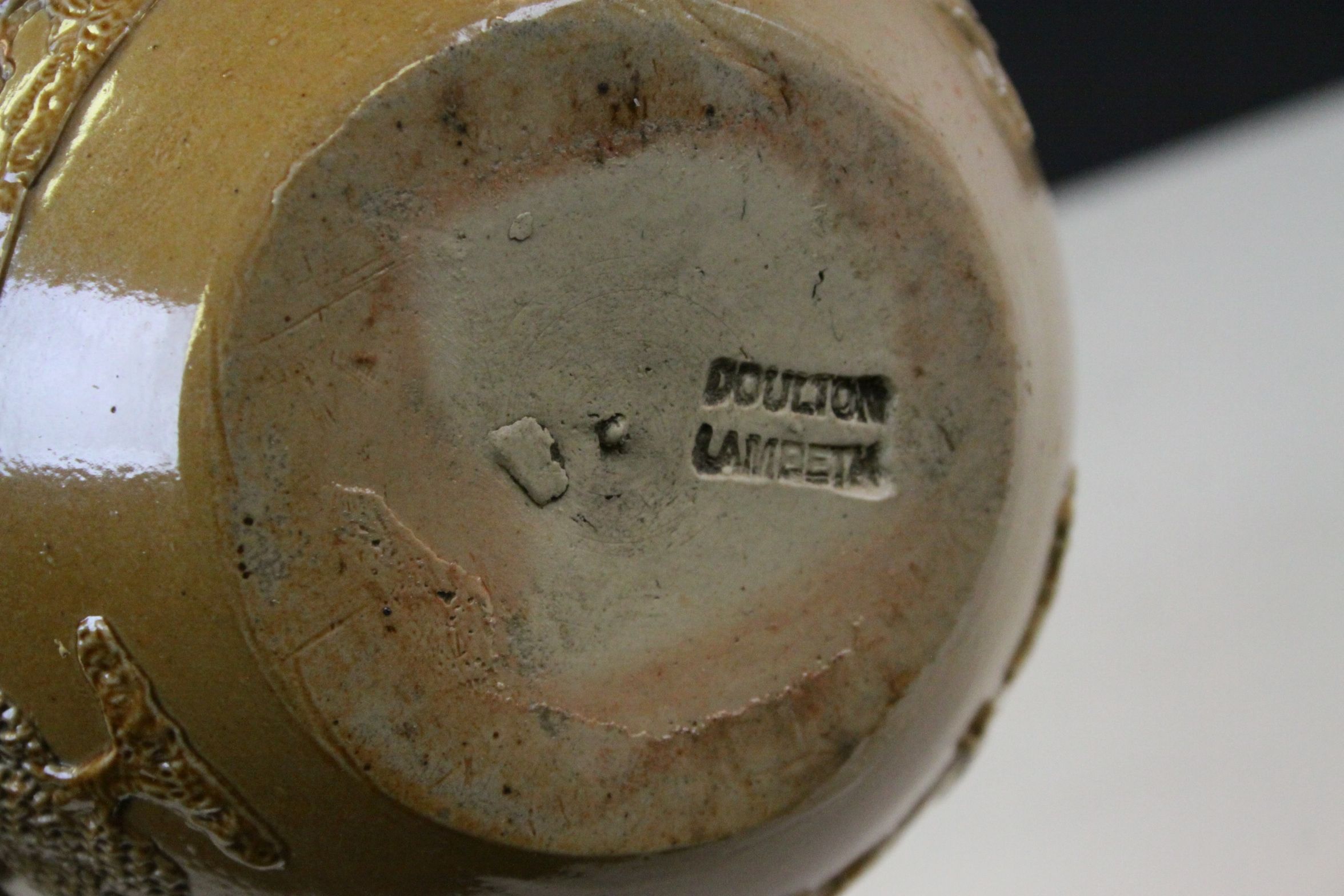 19th Century Doutlon Lambeth stoneware Harvest pattern Jug with Hallmarked Silver rim, stands approx - Image 5 of 5