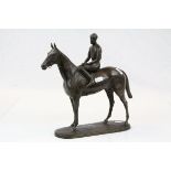 Cold cast Bronze sculpture of a Racehorse & Jockey, signed "P H du Boulay", stands approx 29cm