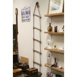 Vintage Rope Ladder with Six Turned Wooden Rungs, 216cms high