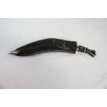 Indian Kukri with Horn handle, two small sharpening Knives and Leather Sheath, approx 45cm long in