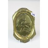 World War I Brass Tray with a Relief Scene of a Soldier with Rifle and Flag