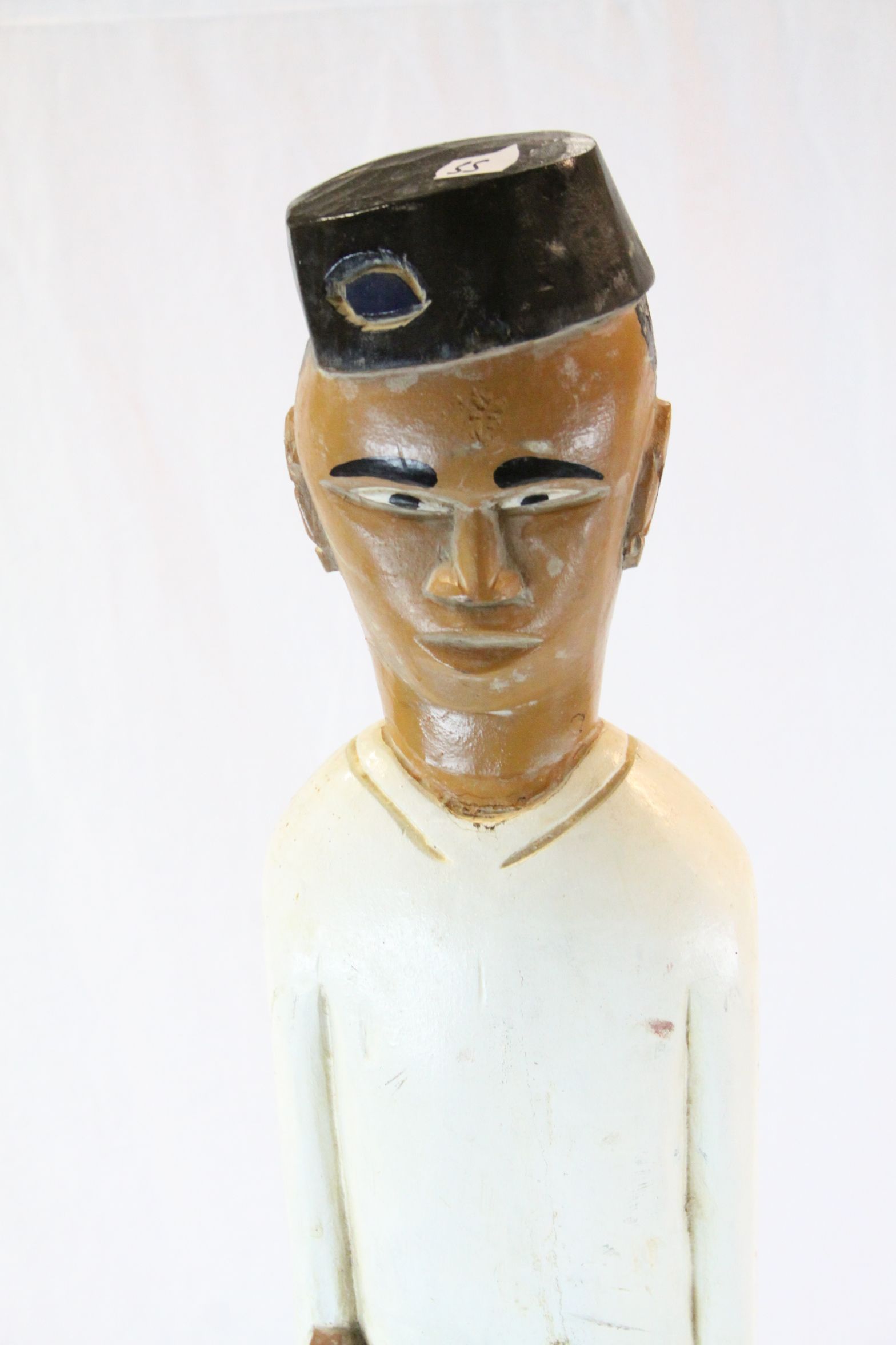 Carved Wooden Colonial figure with plaque to base reading "Gurkha Rifles c.1914" with hand painted - Image 2 of 5