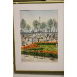 20th century ltd edn print Parisian park scene 105 of 200, indistinctly signed in pencil